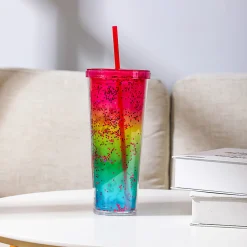 Borraccia Xl In Plastica Con Cannuccia Rainbow